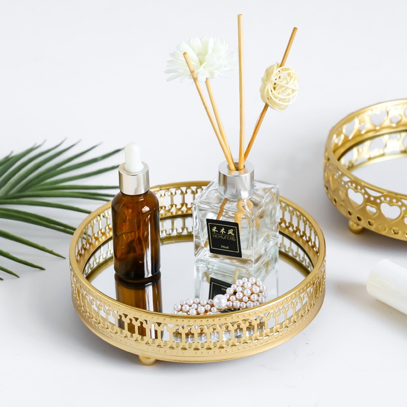 Fém tálca tortaállvány gyom tálcák kamra szervező étel gyümölcstálcák kozmetikai tároló doboz ékszer tároló állvány arany 2 réteg