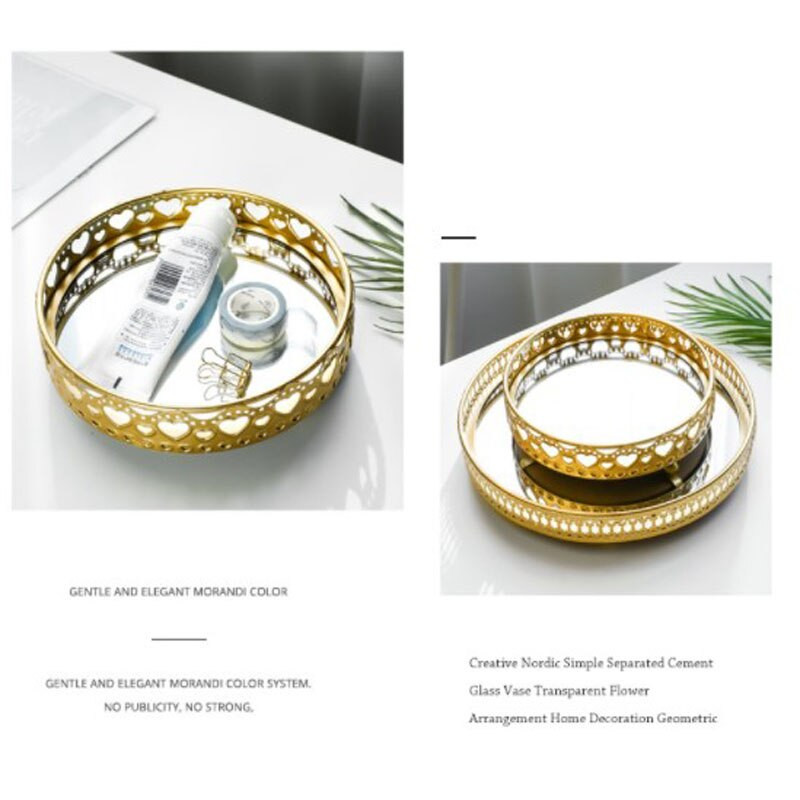 Fém tálca tortaállvány gyom tálcák kamra szervező étel gyümölcstálcák kozmetikai tároló doboz ékszer tároló állvány arany 2 réteg