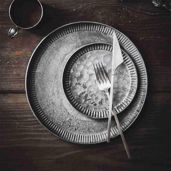 Ρετρό μεταλλικό πιάτο χειροποίητο στρογγυλό σφυρήλατο σίδερο Vintage Αποθήκευση Ψωμιού Δίσκος σερβιρίσματος Σπίτι Κήπος Διακόσμηση εστιατορίου