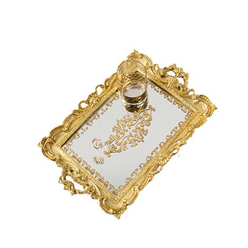 Γαλλικό Ευρωπαϊκό Στιλ Αντίκες Χρυσός Καθρέφτης Ορθογώνιος τυπωμένος δίσκος καλλυντικών Δίσκος αποθήκευσης κοσμημάτων Δίσκος τροφίμων