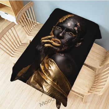 Black Gold Fashion African Girl Darker Skin Lady Art Canvas Lenen Home Decor Стенен гоблен Водоустойчив лен Бюро Покривка за маса