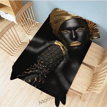 Black Gold Fashion African Girl Darker Skin Lady Art Canvas Lenen Home Decor Стенен гоблен Водоустойчив лен Бюро Покривка за маса