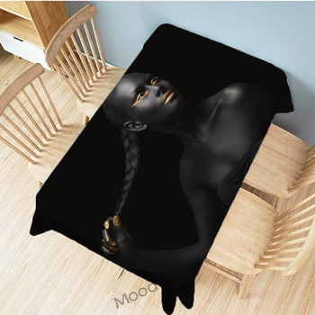 Black Gold Fashion African Girl Darker Skin Lady Art Canvas Lenen Home Decor Стенен гоблен Водоустойчив лен Бюро Покривка за маса