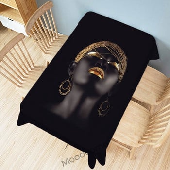 Black Gold Fashion African Girl Darker Skin Lady Art Canvas Lenen Home Decor Стенен гоблен Водоустойчив лен Бюро Покривка за маса