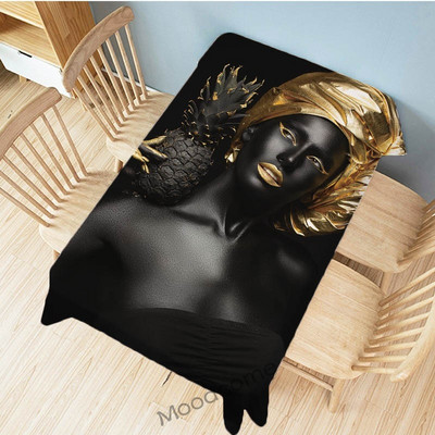 Must kuldne mood aafrika tüdruku tumedam nahk Daami kunst lõuend Linane kodukaunistus seinavaip Veekindel linane laud laudlina