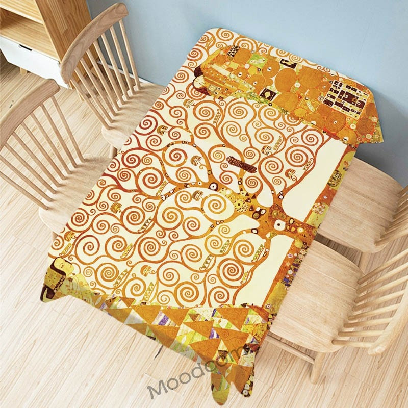 Gustav Klimt Kuulus õlimaal Kuldne värv Suudlus Maakoht Pastoraalne Roheline Aed Kunst Dekoratiivne laudlina Linane laudlina