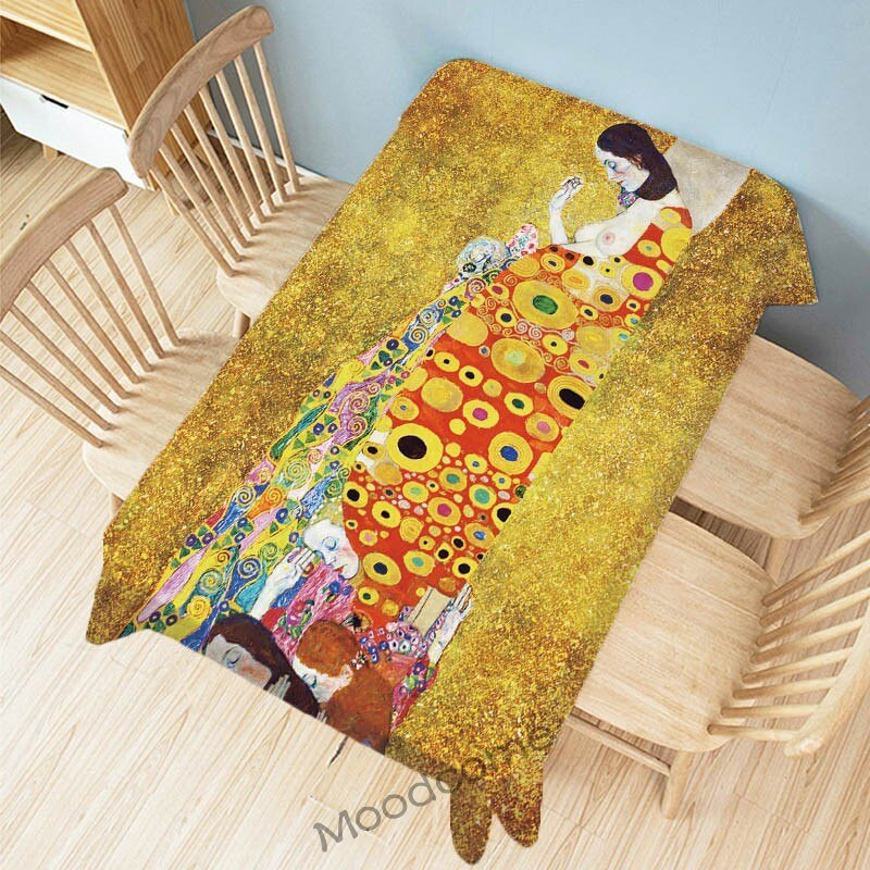 Gustav Klimt Kuulus õlimaal Kuldne värv Suudlus Maakoht Pastoraalne Roheline Aed Kunst Dekoratiivne laudlina Linane laudlina