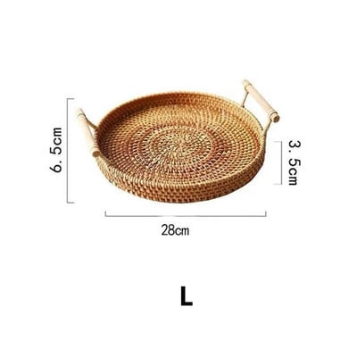 Sandėliavimo padėklas su medine rankena Rankų austo rotango apvalus pintas krepšelis duonos maisto lėkštė Vaisių pyrago lėkštė vakarienės patiekimo padėklas