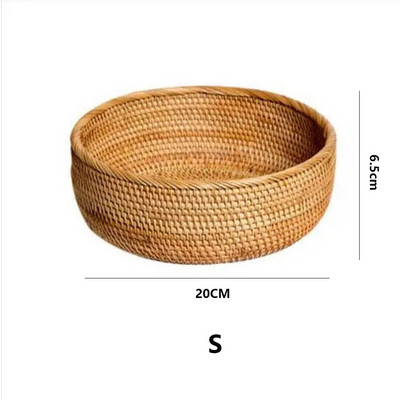 Sandėliavimo padėklas su medine rankena Rankų austo rotango apvalus pintas krepšelis duonos maisto lėkštė Vaisių pyrago lėkštė vakarienės patiekimo padėklas