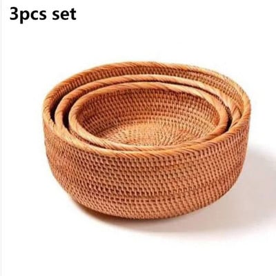 Sandėliavimo padėklas su medine rankena Rankų austo rotango apvalus pintas krepšelis duonos maisto lėkštė Vaisių pyrago lėkštė vakarienės patiekimo padėklas