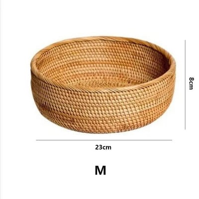 Sandėliavimo padėklas su medine rankena Rankų austo rotango apvalus pintas krepšelis duonos maisto lėkštė Vaisių pyrago lėkštė vakarienės patiekimo padėklas