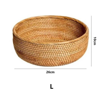 Sandėliavimo padėklas su medine rankena Rankų austo rotango apvalus pintas krepšelis duonos maisto lėkštė Vaisių pyrago lėkštė vakarienės patiekimo padėklas