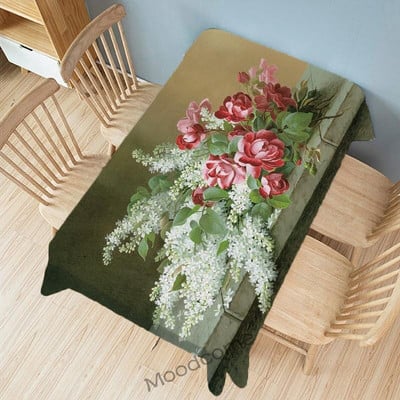 Európa Zátišie Kvetinové Ovocie Olejomaľba Vodotesný obrus Elegantný kvetinový nástenný gobelín Bavlnený ľanový obrus