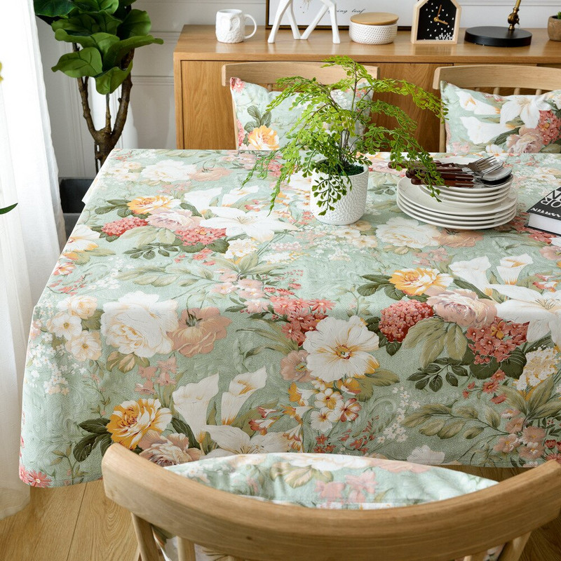 Gėlėta staltiesė valgomojo stalui Stačiakampė staltiesė Virtuvės dekoras Medvilninis audinys Stalo dangtis Svetainės apdaila Prabangus