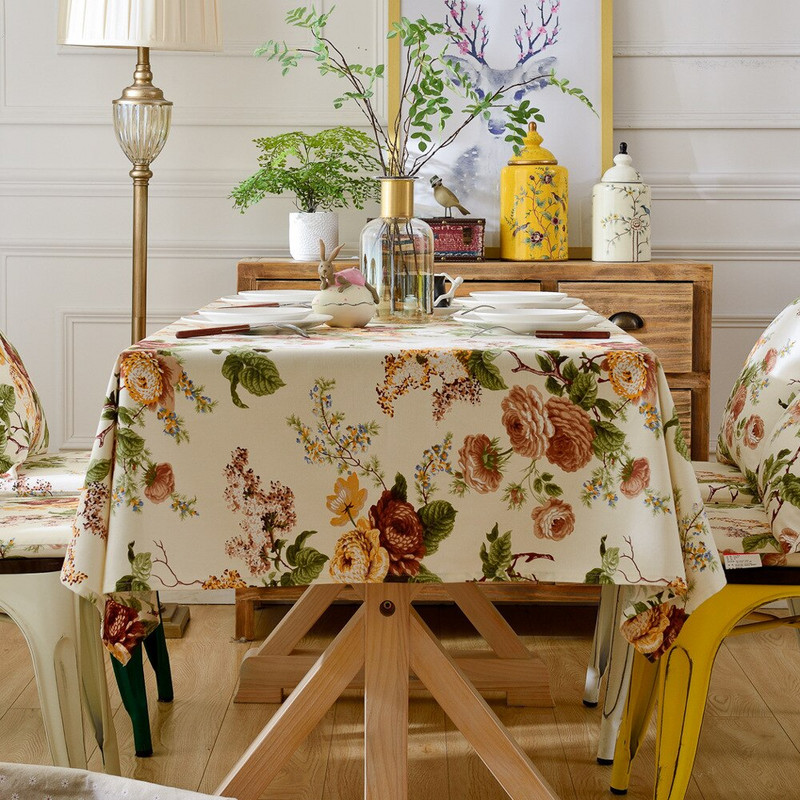 Gėlėta staltiesė valgomojo stalui Stačiakampė staltiesė Virtuvės dekoras Medvilninis audinys Stalo dangtis Svetainės apdaila Prabangus