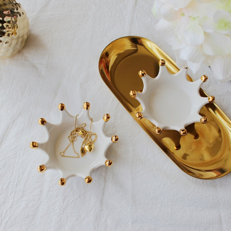 Nordic INS Light Luksuzna ladica za pohranu Zlatni listići Ručno izrađen keramički tanjur Nakit Tanjur za grickalice Dekoracija kućnog stola