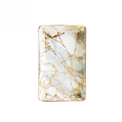 Luxusný mramorový keramický podnos Zlatý tanier Dekorácia do domácnosti Podnos na dezert Ovocie Občerstvenie Keramický tanier Podnos na šperky