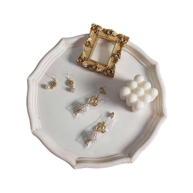 Vintage biely MDF drevený púderník na stôl dekoratívny čaj ovocie make-up šperky displej úložný tanier