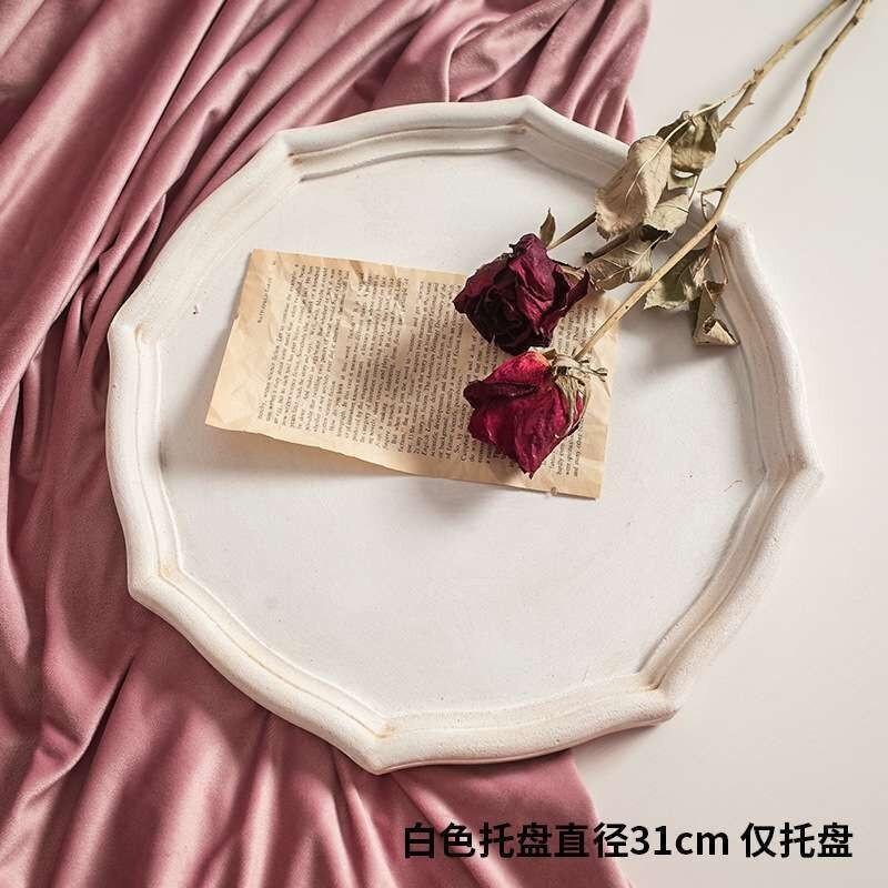 Vintage biely MDF drevený púderník na stôl dekoratívny čaj ovocie make-up šperky displej úložný tanier