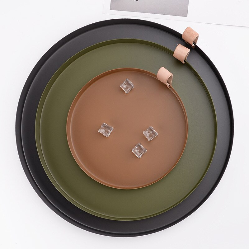 Natūralios odinės rankenos padėklas saldainių vaisių padėklas Kosmetikos laikymo organizatorius papuošalų demonstravimo lėkštė