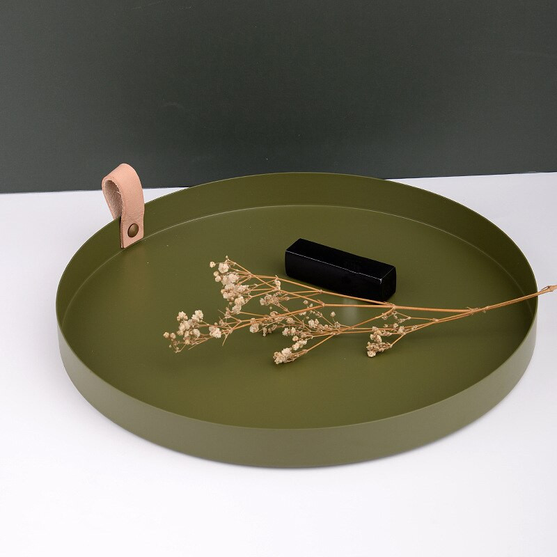 Natūralios odinės rankenos padėklas saldainių vaisių padėklas Kosmetikos laikymo organizatorius papuošalų demonstravimo lėkštė