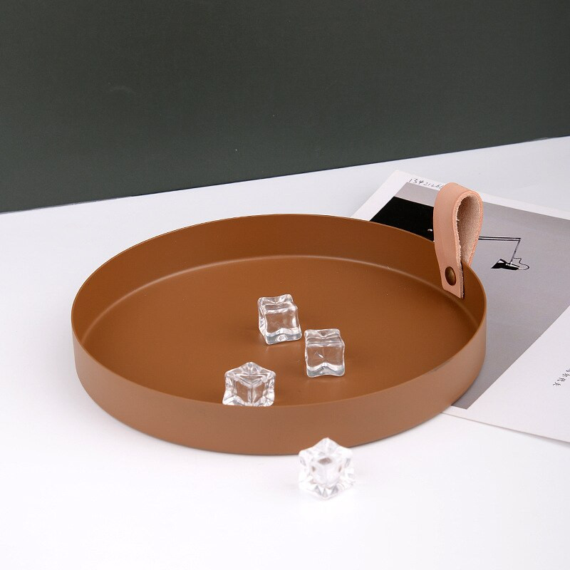 Natūralios odinės rankenos padėklas saldainių vaisių padėklas Kosmetikos laikymo organizatorius papuošalų demonstravimo lėkštė