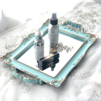 Oválny úložný podnos Modrý retro zrkadlový produkt Starostlivosť o pleť Kúpeľňové potreby Úložný podnos Francúzsky retro čajový hrnček Úložný podnos na jedlo a šperky