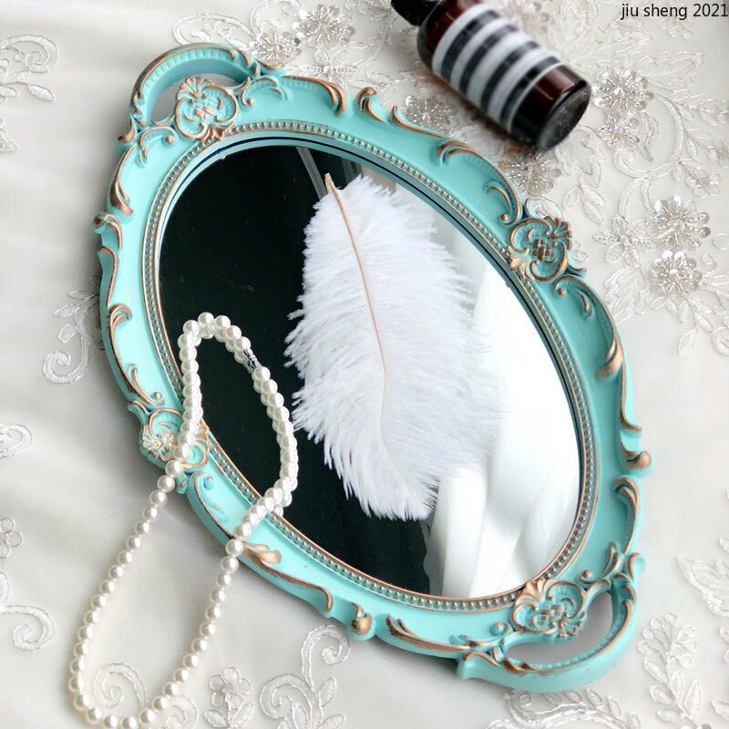 Oválny úložný podnos Modrý retro zrkadlový produkt Starostlivosť o pleť Kúpeľňové potreby Úložný podnos Francúzsky retro čajový hrnček Úložný podnos na jedlo a šperky