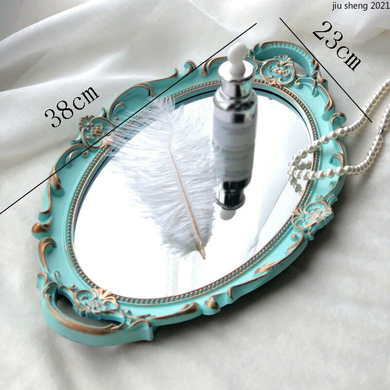 Oválny úložný podnos Modrý retro zrkadlový produkt Starostlivosť o pleť Kúpeľňové potreby Úložný podnos Francúzsky retro čajový hrnček Úložný podnos na jedlo a šperky