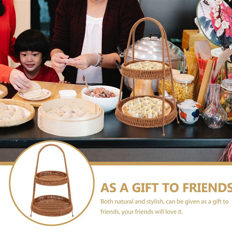 Servírovací podnos na občerstvenie, imitácia ratanu, ručný košík, držiak na občerstvenie, domáci košík s ovocím, servírovací podnos na dezerty