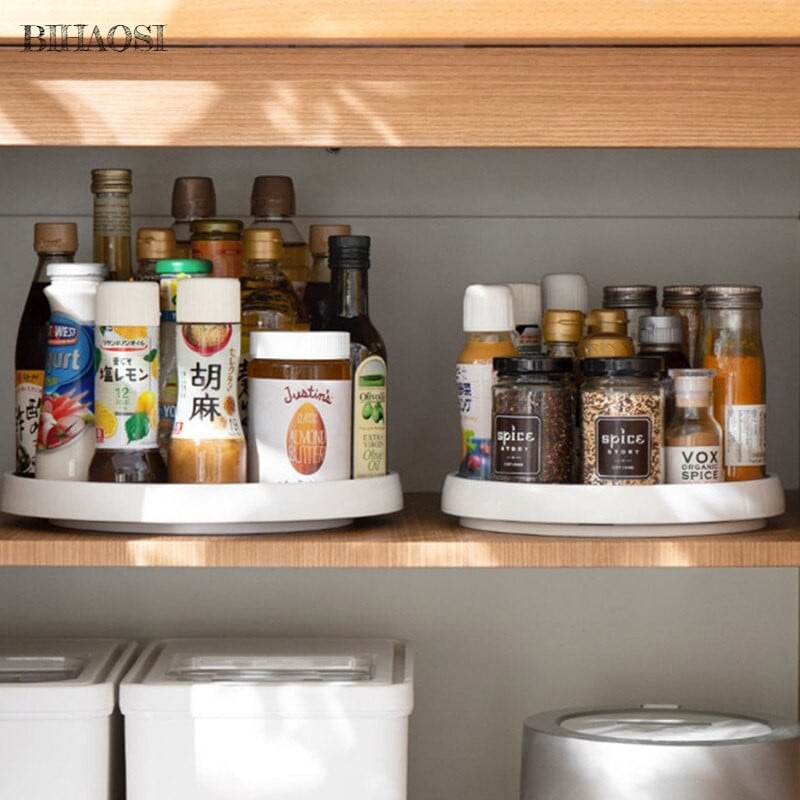 Virtuvės pagardų lentyna Pasukamas padėklas, stalviršis padėklas laikymo padėklas prieskonių buteliukas plastikinis virtuvės stalviršis laikymo dėžutė