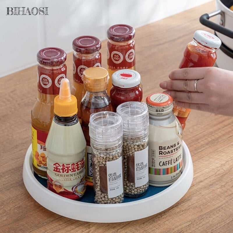 Virtuvės pagardų lentyna Pasukamas padėklas, stalviršis padėklas laikymo padėklas prieskonių buteliukas plastikinis virtuvės stalviršis laikymo dėžutė