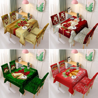 2022 Christmas Tablecloth Chair Cover set Tablecloth Kitchen Table Decor Santa Claus Table Cover Elastic Waterproof Home Textile
