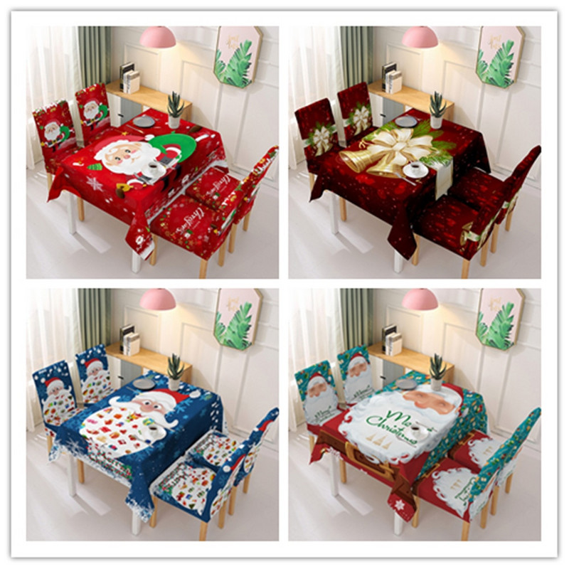 Față de masă de Crăciun 2022 Set de huse pentru scaun Față de masă Decor de masă de bucătărie pentru Moș Crăciun Husă de masă elastică impermeabilă Textil de casă