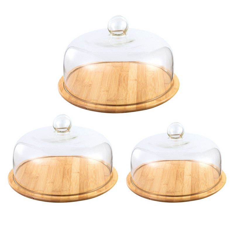 Vintage stakleni poklopac Poslužni pladanj Cloche pladanj Drveni stalak za kolače Tanjur za predjelo Muffini Otporan na prašinu Dome Decor Party