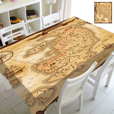 Fețe de masă antice cu hartă pirat veche pentru husă de masă dreptunghiulară busolă medievală fețe de masă vintage decorațiuni pentru casă rezistente la apă