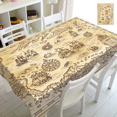 Fețe de masă antice cu hartă pirat veche pentru husă de masă dreptunghiulară busolă medievală fețe de masă vintage decorațiuni pentru casă rezistente la apă