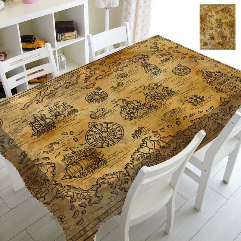 Fețe de masă antice cu hartă pirat veche pentru husă de masă dreptunghiulară busolă medievală fețe de masă vintage decorațiuni pentru casă rezistente la apă