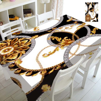 Гръцки ключодържател Черно злато Барок Парти за рожден ден Начало Декор Луксозна покривка от златна дамаска Правоъгълна квадратна покривка за маса