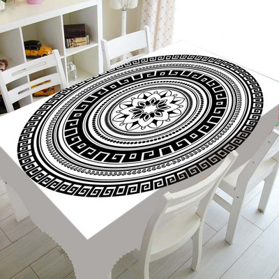 Senovės juodai baltas graikų raktas gimtadienio vakarėlis Namų dekoras Geometrinė rozetė apvadas staltiesės dangtelis staltiesė stačiakampis kvadratas