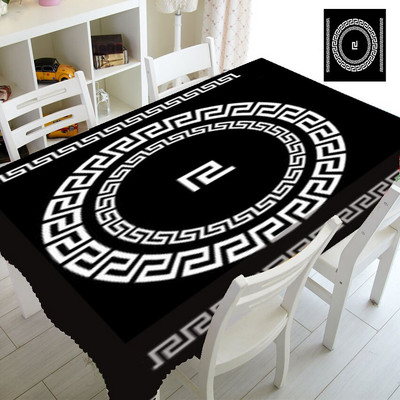 Senovės juodai baltas graikų raktas gimtadienio vakarėlis Namų dekoras Geometrinė rozetė apvadas staltiesės dangtelis staltiesė stačiakampis kvadratas