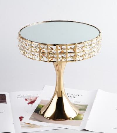 Kreatív tükör kristálytálca torta desszert tányér dekoráció Esküvői magas lábú tálca Háztartási apróságok Tárolótálca dekoráció