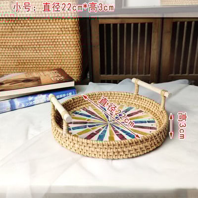 Rattan Kerek tárolótálca Kreatív Natural Shells Rattan kosár fogantyúval Dekorációs Ékszertároló Nappali Szervező