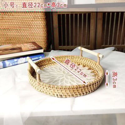 Rattan Kerek tárolótálca Kreatív Natural Shells Rattan kosár fogantyúval Dekorációs Ékszertároló Nappali Szervező