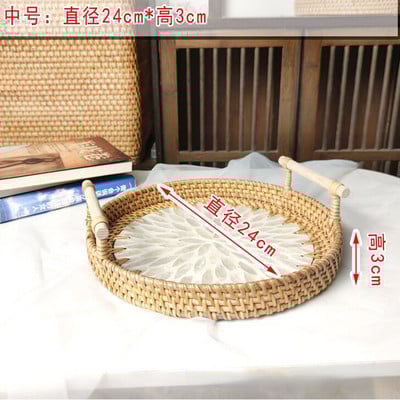 Rattan Kerek tárolótálca Kreatív Natural Shells Rattan kosár fogantyúval Dekorációs Ékszertároló Nappali Szervező