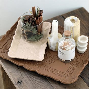 Δίσκος αποθήκευσης Nordic Dessert Vintage Δίσκος τσαγιού Sundries Organizer Ξύλινη παλέτα ανάγλυφο τοτέμ Πιάτο δείπνου Διακόσμηση σπιτιού