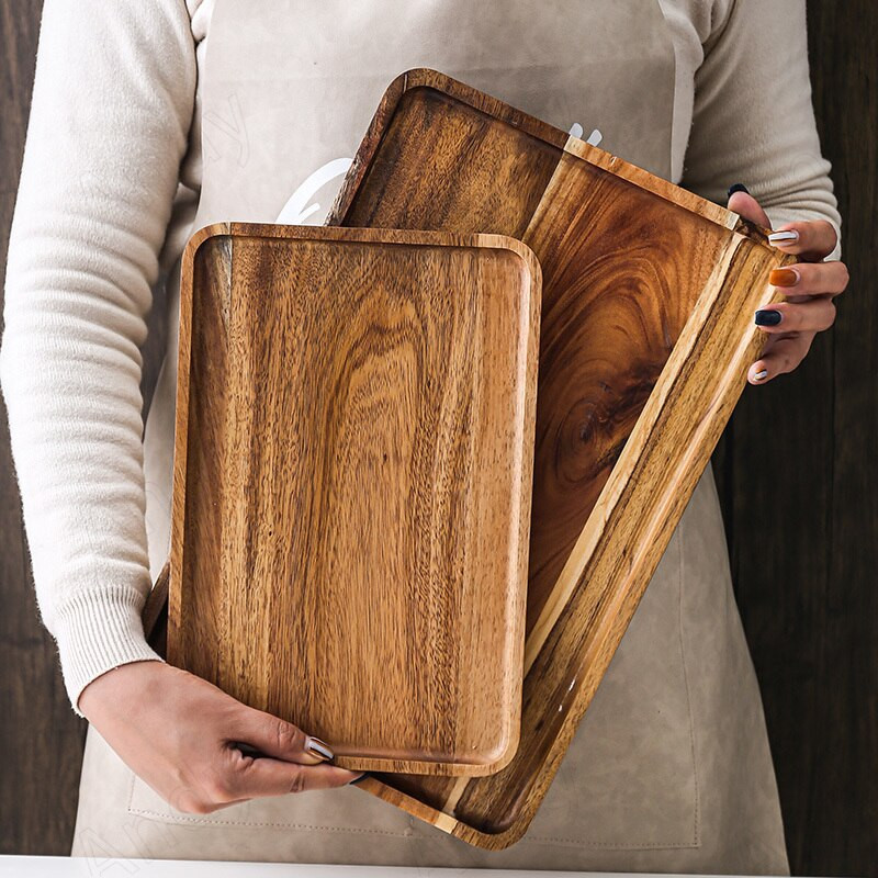 Akacijos medienos laikymo padėklas Modernus kavos staliukas arbatos rinkinys padėklai Svetainė Stalinis saldainių organizatorius Europos paprastas namų dekoravimas