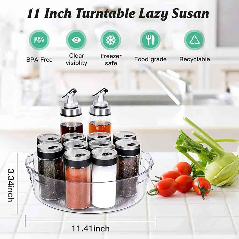 Organizér Lazy Susan, otočný tanier Lazy Susan s priemerom 11 palcov, 2 kusy, do skrinky, protišmykový, otočný o 360 stupňov, kuchynský špajzový systém