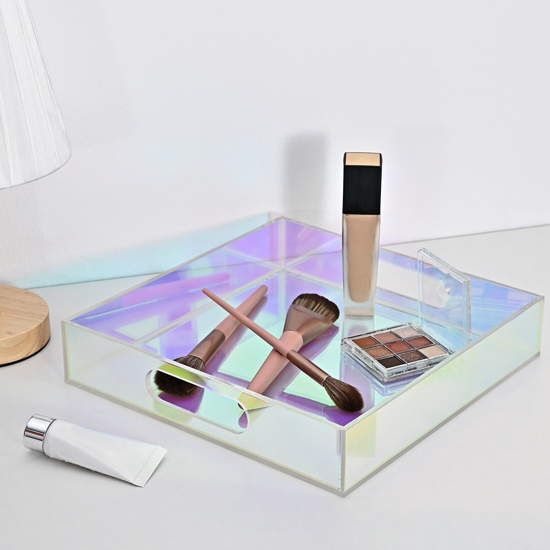 Tavă de depozitare din acril premium Tavă de bijuterii colorată în tonuri irideze Suport de afișare cosmetică Organizator coreean pentru articole diverse