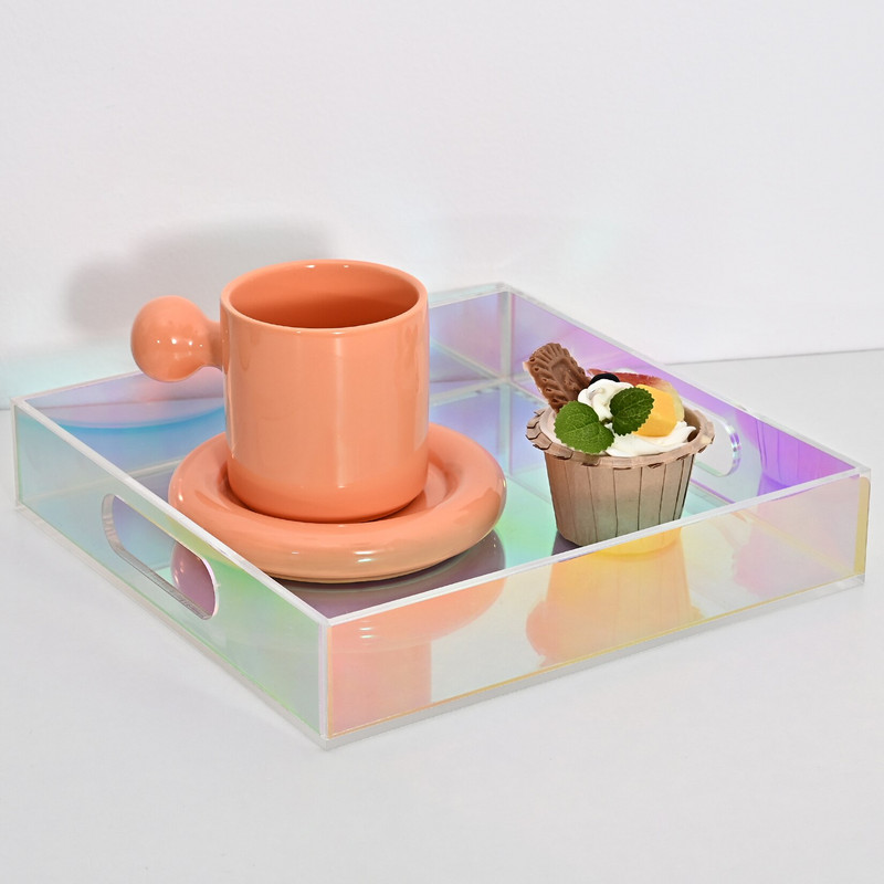 Tavă de depozitare din acril premium Tavă de bijuterii colorată în tonuri irideze Suport de afișare cosmetică Organizator coreean pentru articole diverse